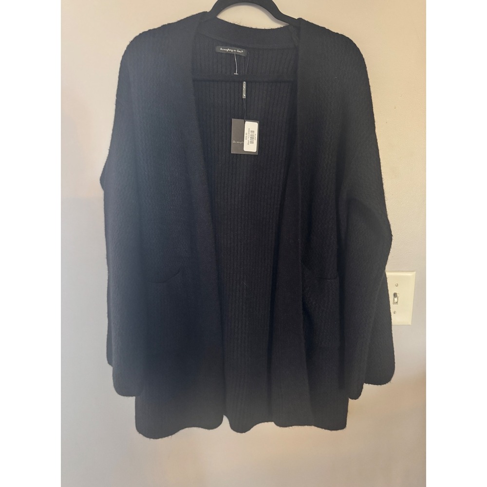 Do Everything In Love Black Ribbed Open Front Cardigan Sweater YCC320085 OS